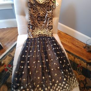 Sequined Black Lace Fish Tail Gown